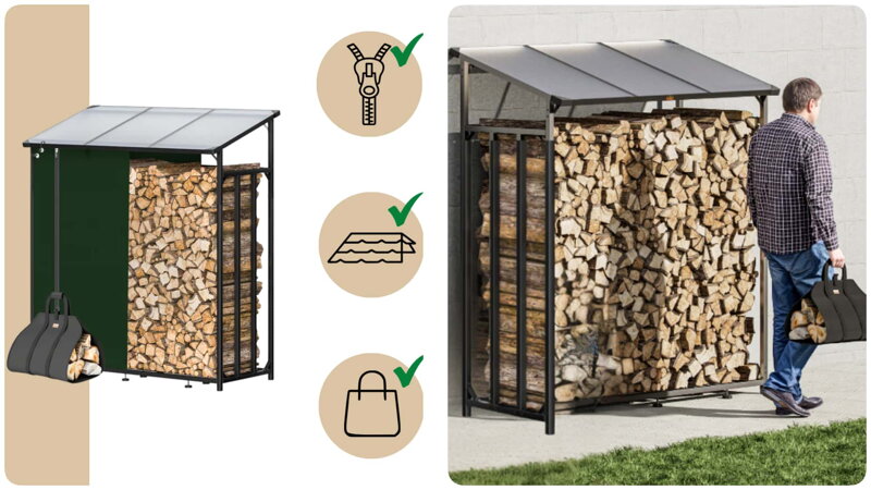 Brennholzunterstand mit Tragetasche für Holz
