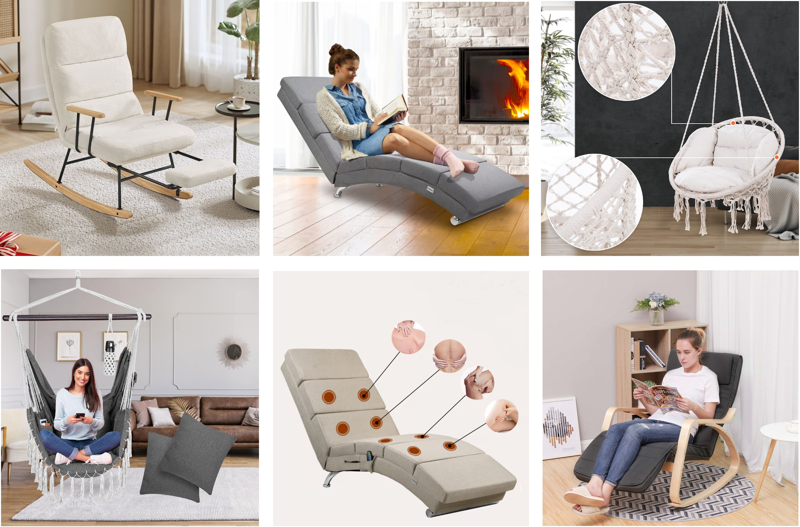 Schaukelstühle und Liegen