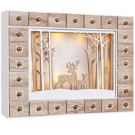 Holz-Adventskalender WINTERWALD mit Beleuchtung, 35x6x27cm, weiß/braun