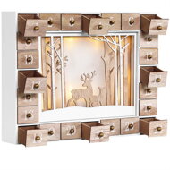 Holz-Adventskalender WINTERWALD mit Beleuchtung, 35x6x27cm, weiß/braun