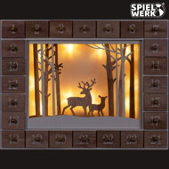 Holz-Adventskalender WINTERWALD mit Beleuchtung, 35x6x27cm, weiß/braun