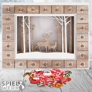Holz-Adventskalender WINTERWALD mit Beleuchtung, 35x6x27cm, weiß/braun