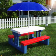 Kindersitzgruppe mit Sonnenschirm JASMIN, blau/weiß/rot