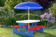 Kindersitzgruppe mit Sonnenschirm JASMIN, blau/weiß/rot