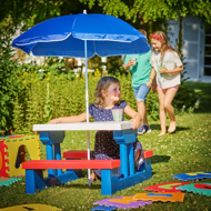 Kindersitzgruppe mit Sonnenschirm JASMIN, 67x78,5x42,5cm, blau/weiß/rot