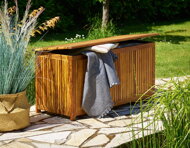 Holz-Aufbewahrungsbox ACACIA mit Rollen, 117x50x59 cm, naturbraun
