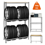 Reifenregal TYRE, 120x40x180 cm, max. 795 kg, Stahl/hellbraun