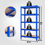 Hochlastregal HEAVY, max. 875 kg, 90x40x180 cm, blau