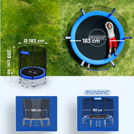 Trampolin mit Sicherheitsnetz JUMP, Ø183 cm, schwarz/blau