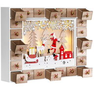 Holz-Adventskalender SANTA CLAUS mit Beleuchtung, 35x6x27cm, weiß/braun