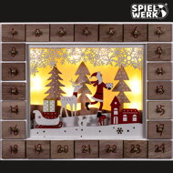 Holz-Adventskalender SANTA CLAUS mit Beleuchtung, 35x6x27cm, weiß/braun