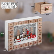 Holz-Adventskalender SANTA CLAUS mit Beleuchtung, 35x6x27cm, weiß/braun