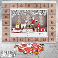 Holz-Adventskalender SANTA CLAUS mit Beleuchtung, 35x6x27cm, weiß/braun