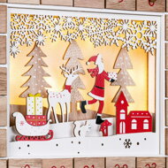 Holz-Adventskalender SANTA CLAUS mit Beleuchtung, 35x6x27cm, weiß/braun