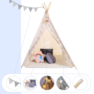 Kinder-Tipi-Zelt JULIUS, 120x120x160cm, weiß/grau