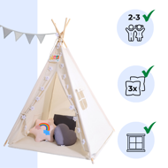 Kinder-Tipi-Zelt JULIUS, 120x120x160cm, weiß/grau