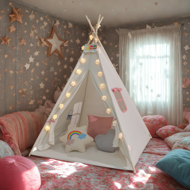 Kinder-Tipi-Zelt JULIA, 120x120x160cm, beige/rosa