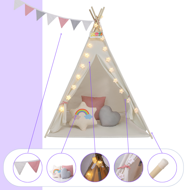 Kinder-Tipi-Zelt JULIA, 120x120x160cm, beige/rosa