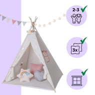 Kinder-Tipi-Zelt JULIA, 120x120x160cm, beige/rosa