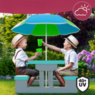 Kindersitzgruppe mit Sonnenschirm JASMIN, 67x78,5x42,5cm, minzgrün/grau