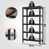 Hochlastregal HEAVY, max. 875 kg, 90x40x180 cm, schwarz