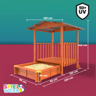Sandkasten mit Veranda MERLE, 130x130x143cm, braun/grau