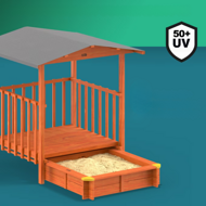 Sandkasten mit Veranda MERLE, 130x130x143cm, braun/grau