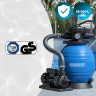 Sandfilteranlage für Pool mit Filterbällen, 10 200 l/h, blau