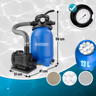 Sandfilteranlage für Pool mit Filterbällen, 5 000 l/h, blau