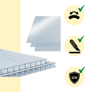 Hohlkammer-Polycarbonat MARK 4 mm, 60,5x121x0,4 cm, 14 Stück, transparent