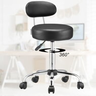 Hocker auf Rollen mit Rückenlehne ROLAND, Ø35 cm, schwarz