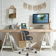 Hocker auf Rollen mit Rückenlehne ROLAND, Ø35 cm, schwarz