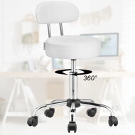 Hocker auf Rollen mit Rückenlehne ROLAND, Ø35 cm, weiß