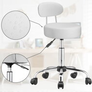Hocker auf Rollen mit Rückenlehne ROLAND, Ø35 cm, weiß