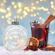 Weihnachtsleuchtkugel STAR, transparentes Glas, Ø 9,5 cm, warmweiß