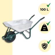 Schubkarre GREEN BARRY verzinkt, max. Kapazität 100 l/250 kg, silber/schwarz