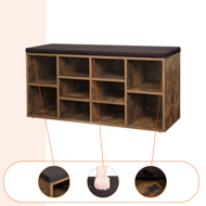 Schuhschrank mit gepolsterter Sitzbank GABI, 10 Fächer, 104x30x48 cm, schwarz/dunkelbraun