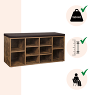 Schuhschrank mit gepolsterter Sitzbank GABI, 10 Fächer, 104x30x48 cm, schwarz/dunkelbraun