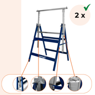 Teleskopische Gerüstböcke DANNY, 2er-Set, max. 200 kg, 69x57x81-130 cm, silber/blau