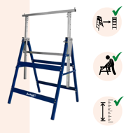 Teleskopische Gerüstböcke DANNY, 2er-Set, max. 200 kg, 69x57x81-130 cm, silber/blau