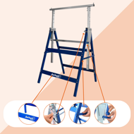 Teleskopische Gerüstböcke DANNY, 2er-Set, max. 200 kg, 60x56x81-130 cm, silber/blau