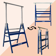 Teleskopische Gerüstböcke DANNY, 2er-Set, max. 200 kg, 60x56x81-130 cm, silber/blau