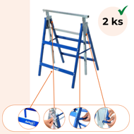 Teleskopische Gerüstböcke DANNY, 2er-Set, max. 200 kg, 60x56x81-130 cm, silber/blau