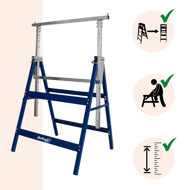 Teleskopische Gerüstböcke DANNY, 2er-Set, max. 200 kg, 60x56x81-130 cm, silber/blau