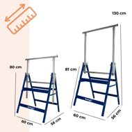 Teleskopische Gerüstböcke DANNY, 2er-Set, max. 200 kg, 60x56x81-130 cm, silber/blau