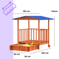 Sandkasten mit Veranda SUNNY, 130x130x143cm, braun/blau