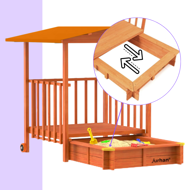 Sandkasten mit Veranda SUNNY, 130x130x143cm, braun/orange