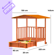 Sandkasten mit Veranda SUNNY, 130x130x143cm, braun/orange