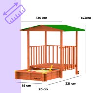 Sandkasten mit Veranda SUNNY, 130x130x143cm, braun/grün
