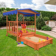Sandkasten mit Veranda HARVY, 130x130x143 cm, braun/blau